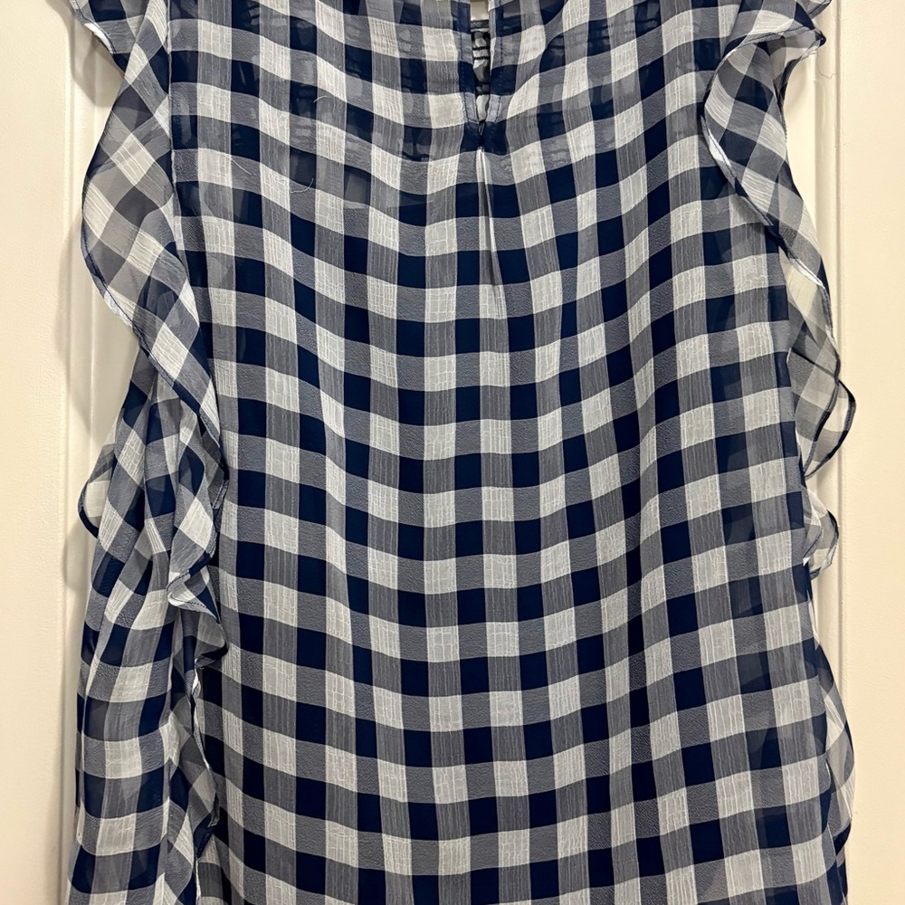 Blue and White Checkered Women's Top - Picture 4 of 5